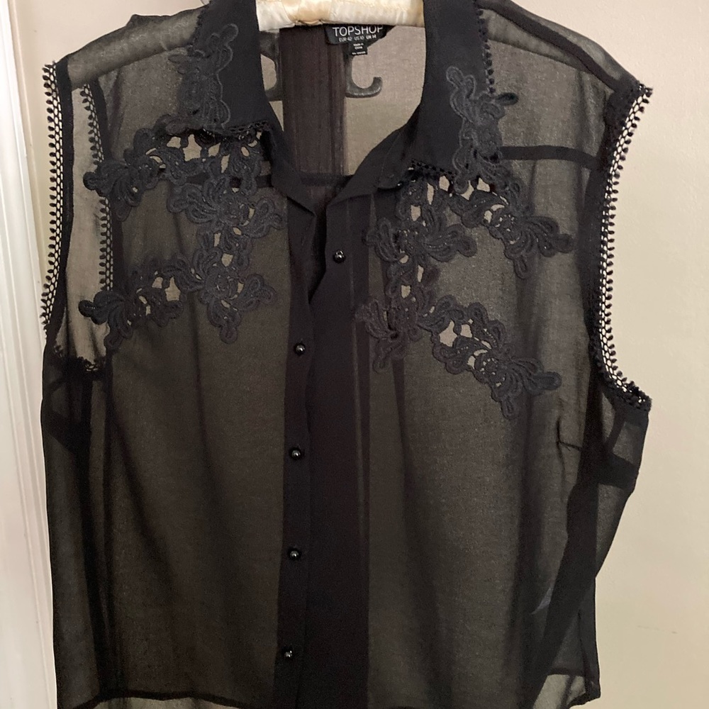 Topshop 10 sheer embroidered crop top black